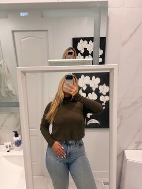 Garage Olive Green Long Sleeve Ribbed Tee